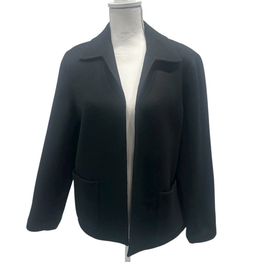 Talbots Black 100% Wool Open Front Blazer Jacket Size 8 Old Money EUC - Picture 2 of 5